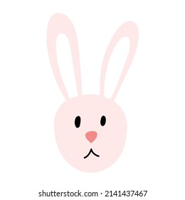 Cute bunny face in cartoon flat style isolated on white background. Easter rabbit character for print, kids design. Vector illustration of sweet animal snout