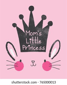 Cute Bunny Face With Crown Drawn As Vector For Kids Fashion