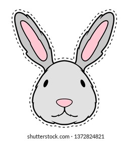 Cute bunny face dotted sticker. Vector illustration design
