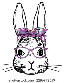 Cute Bunny Face Floral Glasses Headband Happy Easter Day T-Shirt, Cute Face Rabbit, Shirt Print Template