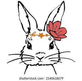 Cute bunny face with floral wreath. Sweet t-shirt print. Rabbit with flower crown