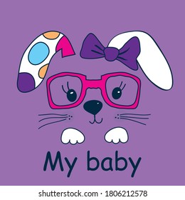 Cute Bunny Face With Glasses Vector Illustration