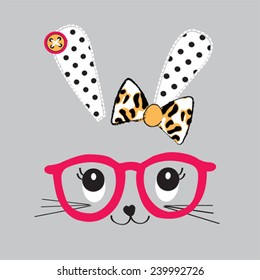 cute bunny face with glasses vector illustration