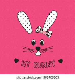 cute bunny face, happy easter pattern, T-shirt design for kids vector illustration
