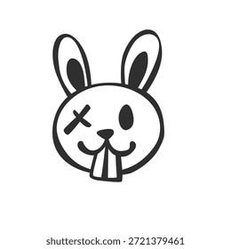 Cute bunny face icon in minimal line style. simple black and white vector illustration for logs, apps, stickers, kids design, Easter themes and modern branding.