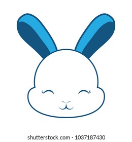 cute bunny face icon over white background, blue shading design. vector illustration
