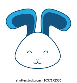 cute bunny face icon over white background, blue shading design. vector illustration