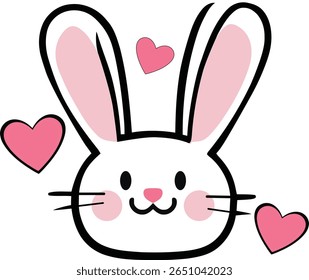 Cute Bunny Face with Pink Hearts – Adorable Cartoon Rabbit Illustration