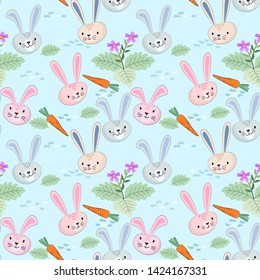 Cute bunny face seamless pattern vector design.