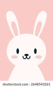 Cute Bunny Face Vector Illustration on Pink Background. Perfect for children's designs, nursery decor.