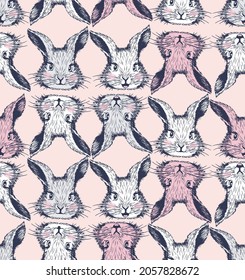 Cute bunny faces seamless pattern