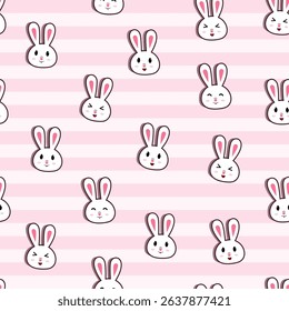cute bunny faces seamless pattern