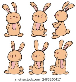 Cute Bunny Family Set - Unique Easter Expressions and Poses - Happy Easter Clipart - Vector Illustration.