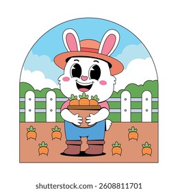 Cute bunny farmer with carrot cartoon