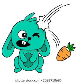 cute bunny is feeling sick from falling carrots, vector illustration art. doodle icon image kawaii.
