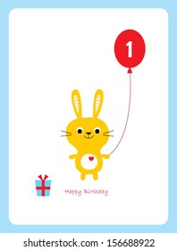 cute bunny first birthday greeting card
