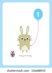 cute bunny first birthday greeting card