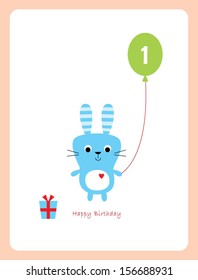 cute bunny first birthday greeting card