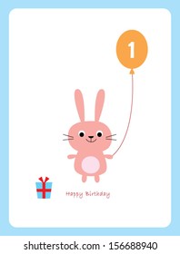 cute bunny first birthday greeting card