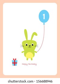 cute bunny first birthday greeting card