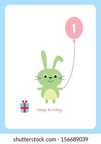 cute bunny first birthday greeting card