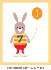 cute bunny first birthday greeting with balloon