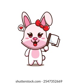 Cute bunny with flag cartoon vector illustration. mascot cartoon character vector illustration. design element for suitable poster, brochure, web, mascot, sticker, logo and icon.