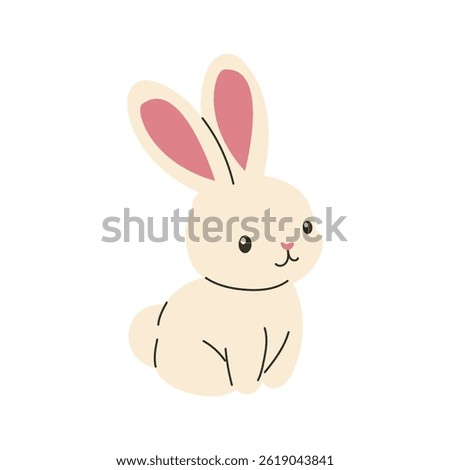 Cute bunny in flat design. Adorable sweet little rabbit, lovely baby hare. Vector illustration isolated.