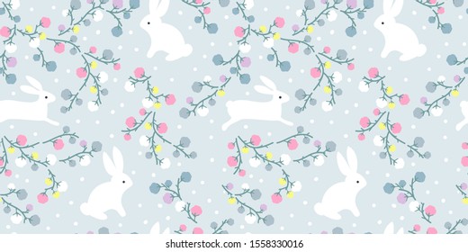 cute bunny and floral in seamless pattern