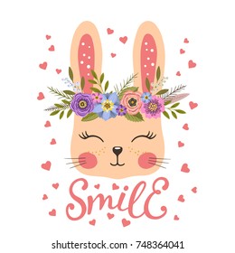 Cute bunny with floral wreath