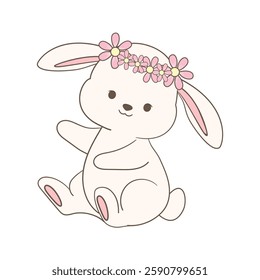 Cute Bunny with flowers crown illustration