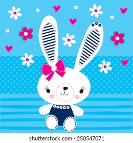 cute bunny with flowers easter card vector illustration