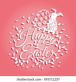 Cute bunny and flowers for Easter day greeting card