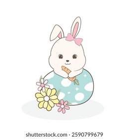 Cute Bunny with flowers and Easter egg illustration