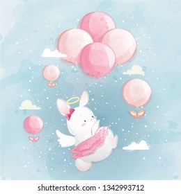 a Cute Bunny Flying with a Balloon