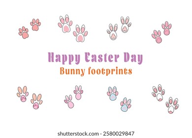 Cute Bunny footprints vector cartoon illustration Easter day