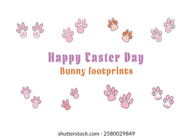 Cute Bunny footprints vector cartoon illustration Easter day