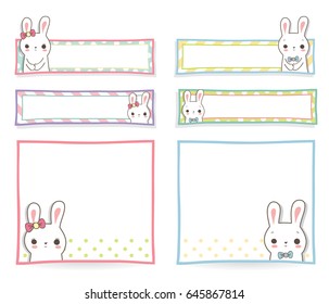 Cute Bunny Frame with pastel pattern frame on White background. Isolated.