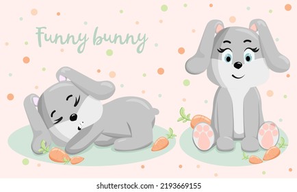 Cute bunny. Funny illustration of a sleeping rabbit. Baby Hare