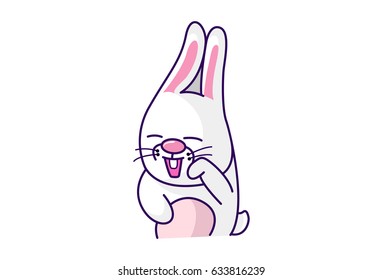 Cute Bunny giggling. Vector Illustration. Isolated on white background.