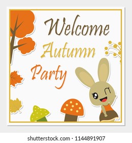 Cute bunny girl with Autumn elements vector cartoon illustration for Autumn greeting card design, postcard, and wallpaper