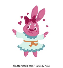 Cute Bunny Girl. cartoon hand drawn vector illustration. Can be used for baby t-shirt print, fashion print design, kids wear, baby shower celebration, greeting and invitation card.