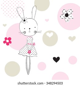 cute bunny girl, fashion for girls  vector illustration