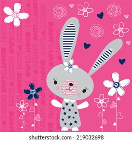 cute bunny girl in the flower garden