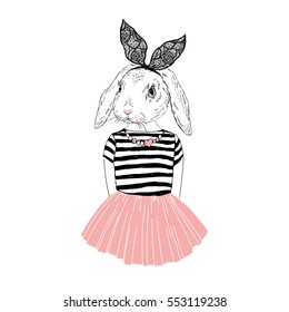 cute bunny girl, furry art illustration, fashion animals