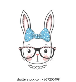 Cute bunny girl with glasses, bow