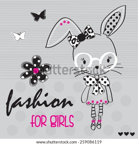 Download Cute Bunny Girl Glasses Butterfly Tshirt Stock Vector ...