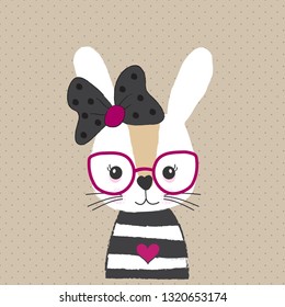 cute bunny girl with glasses vector illustration, Happy Easter bunny girl