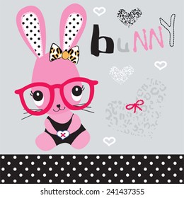 cute bunny girl with glasses vector illustration