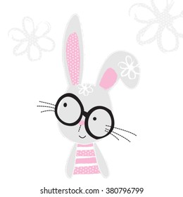 cute bunny girl with glasses vector illustration